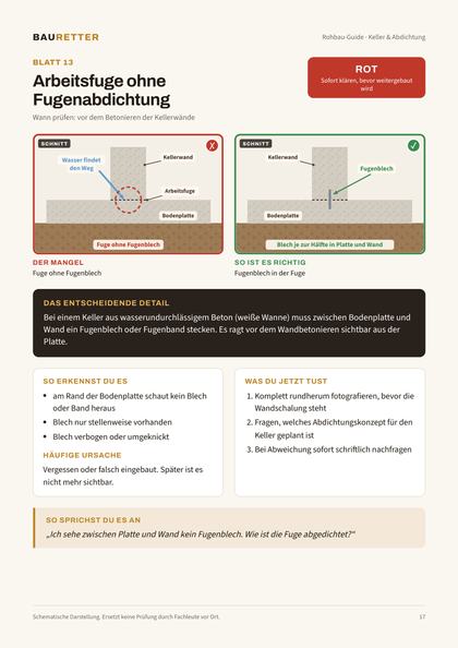 Blatt 13: Arbeitsfuge ohne Fugenabdichtung